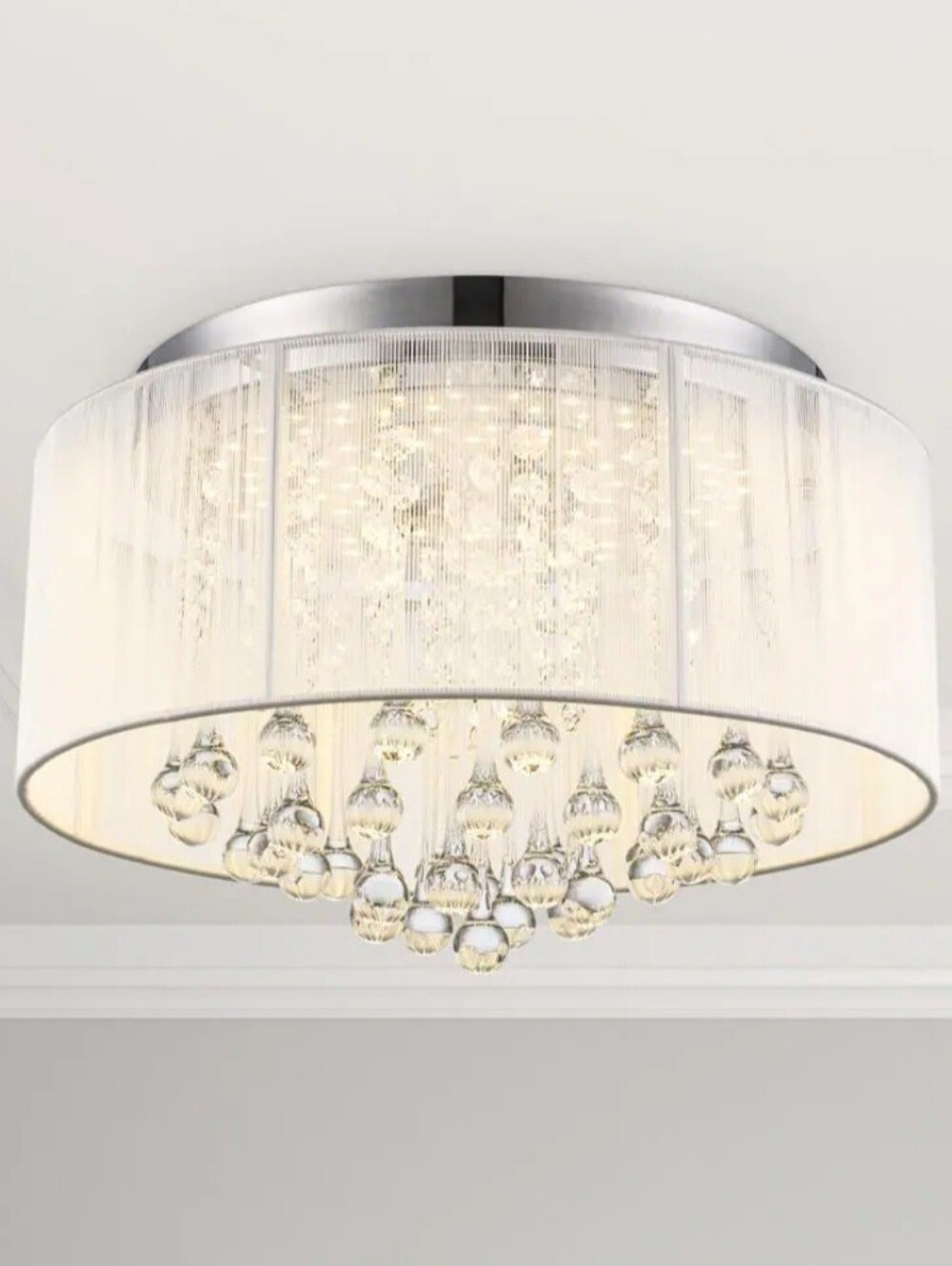 Flenniken 15 in. Integrated LED Chrome and Crystal Flush Mount Ceiling Light Fix